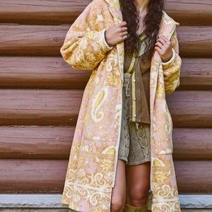 NWT Free People sz M Cozy Printed Blanket Hoodie Cardigan Jacket  Sunset Combo